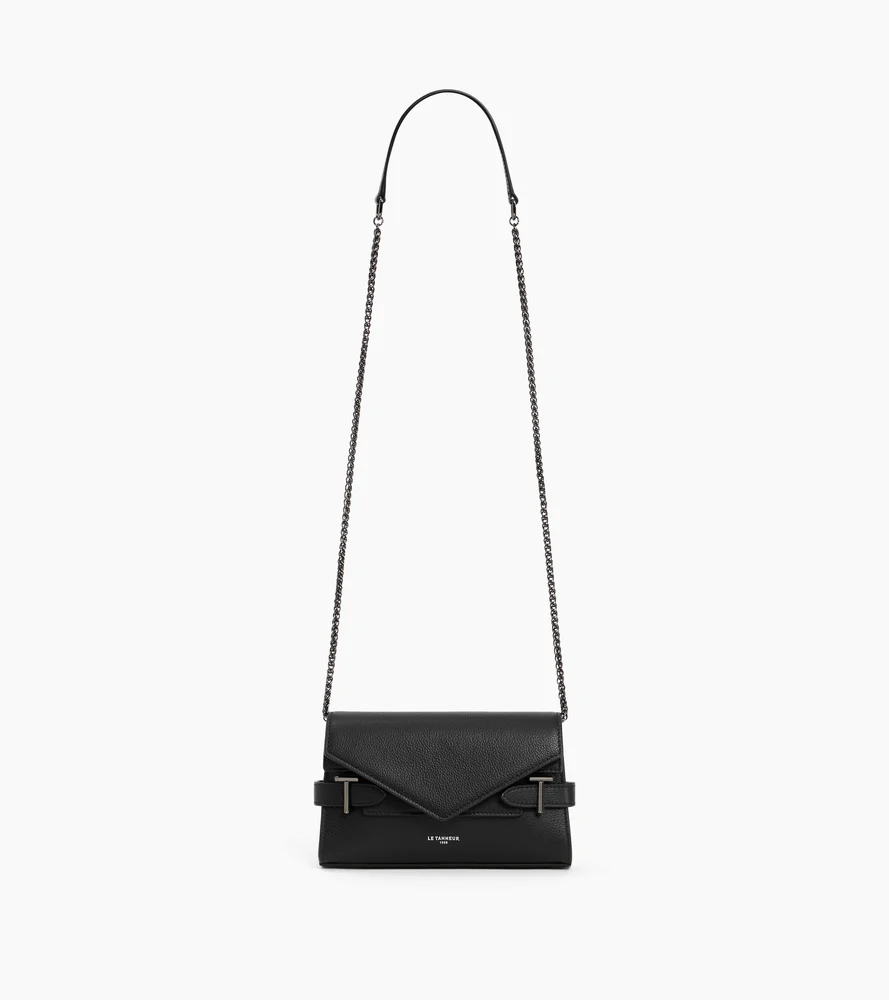 Sac pochette avec bandoulière double rabat Emilie en cuir grainé - Image 8