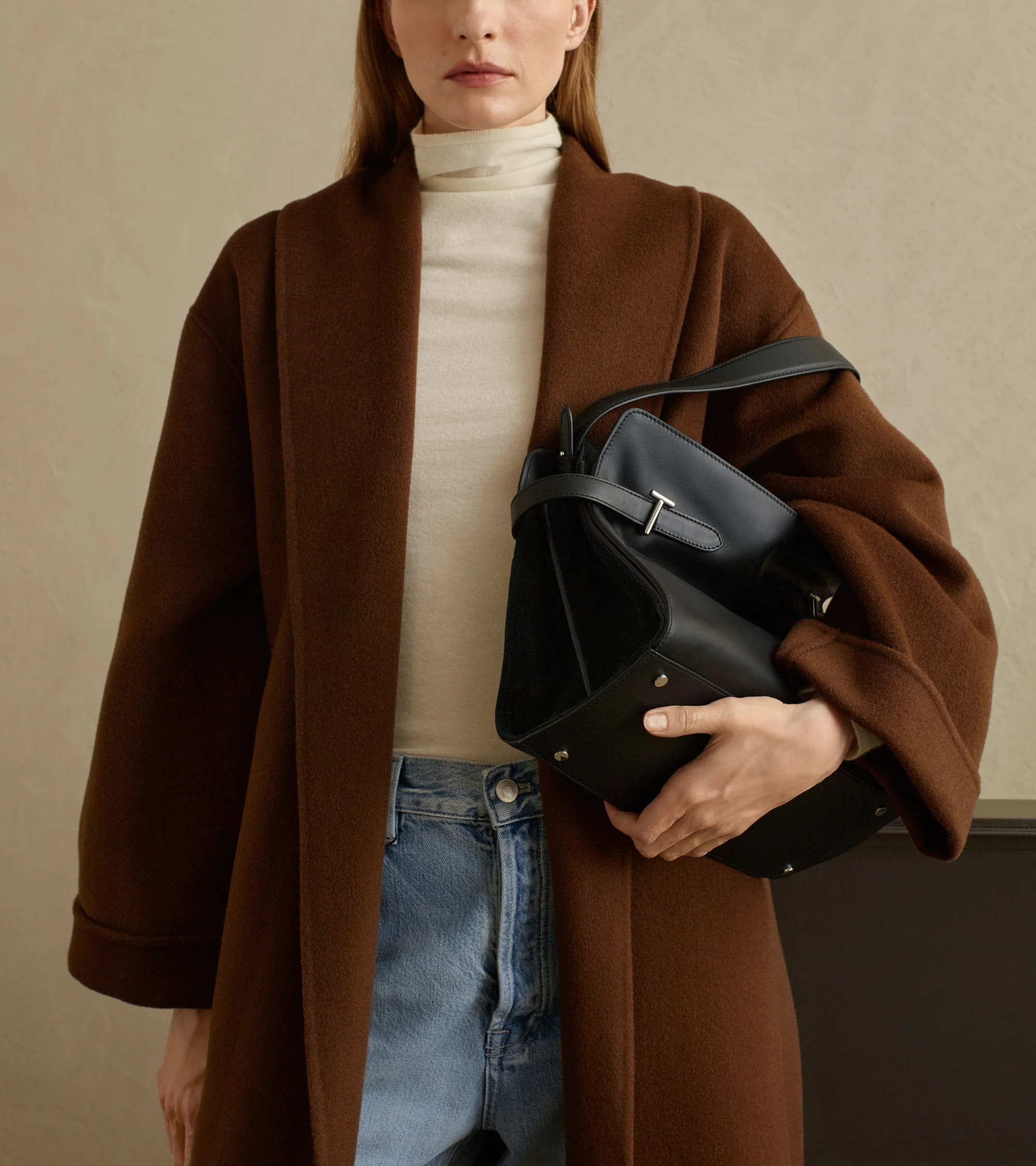 Sac porté épaule grand modèle Emie en cuir lisse et nubuck - Image 2